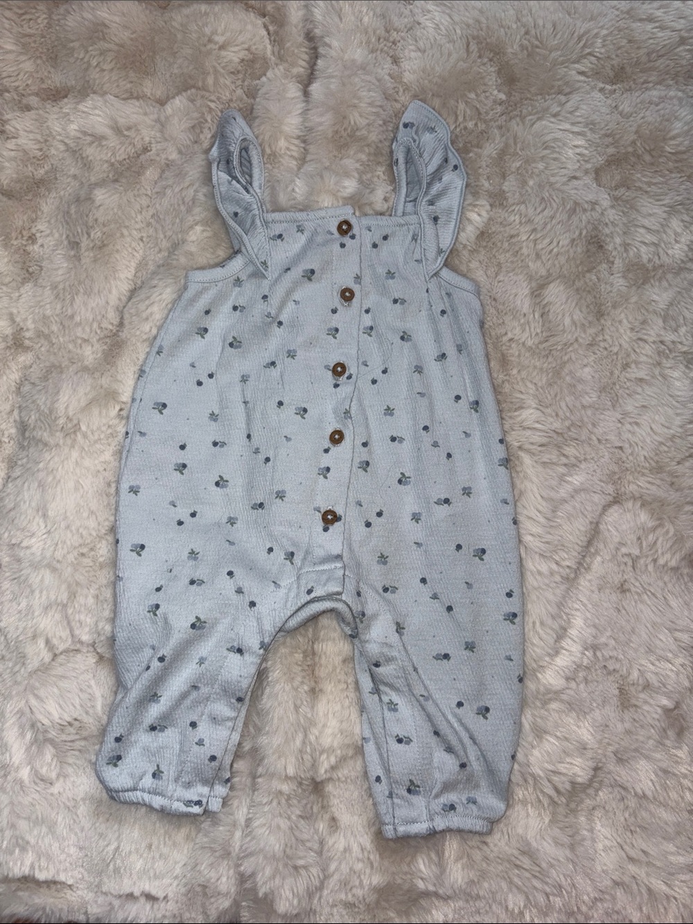 Baby Blue Floral Ruffled Strap Romper